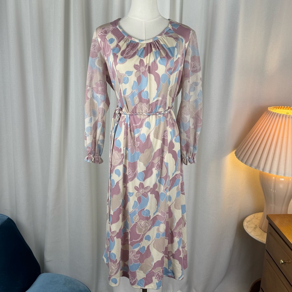 Vintage Cottagecore Pastel Floral Puff Sleeve Dress size Medium